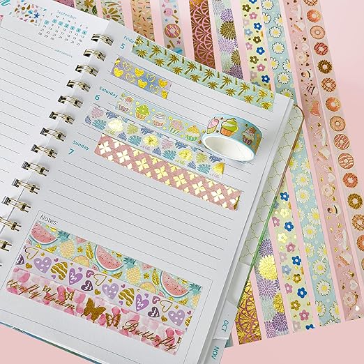 60 Rolls Floral Washi Tape Set,Flower Patterns Decorative Skinny Blooms Masking Tapes with Gold Foil Supplies for Arts,Scrapbook,Planner,DIY Arts and Crafts,Gift Wrapping