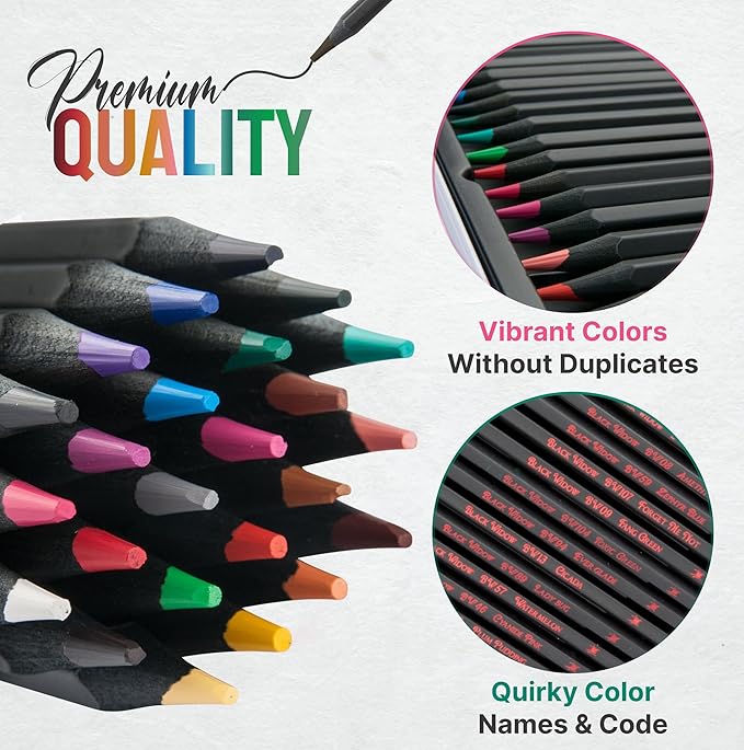 Black Widow Coloring Pencils for Adults – 24 Wax Soft Core Colored Pencils for Adult Coloring Books – Vibrant Color Pencil Set (Spider Set)
