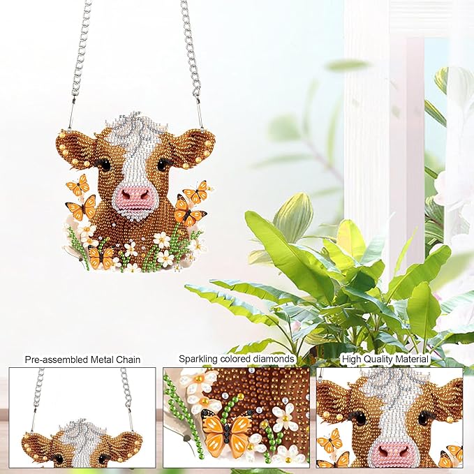 AiYuanzsh Cow Diamond Art Kits for Adults Hanging Pendant, Animal Diamond Painting Hanging Sign, DIY Special Shaped Crystal Diamond Art Ornament for Home Decor Gift