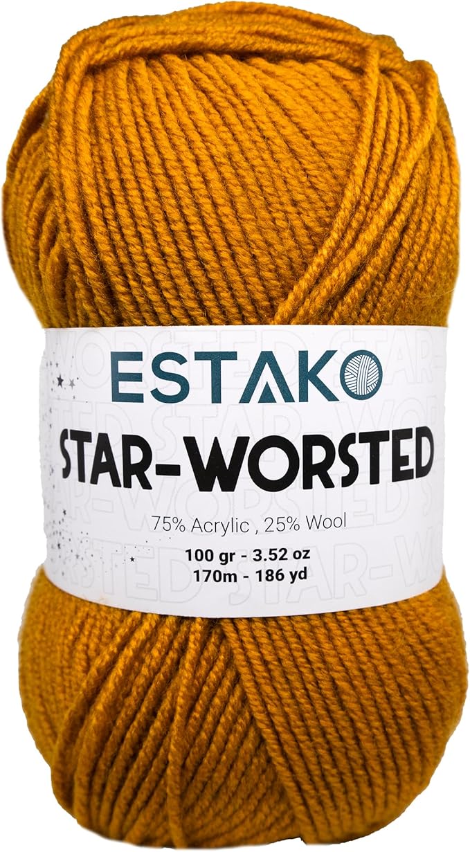 Estako Star-Worsted Yarn - 75% Acrylic 25% Wool - Soft Medium Weight #4-100g (3.52oz) - 170m (186yds) - Crochet & Knitting Yarn (42061 - Dark Yellow)