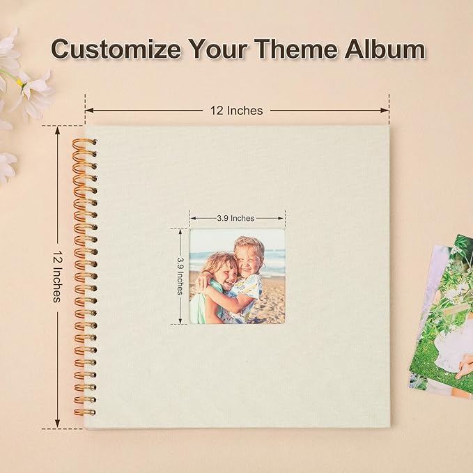 Scrapbook Photo Album 12x12 Inches 80 Pages Hardcover Kraft Paper Linen Cover Scrap Book Memory Book DIY Scrapbook Albums for Wedding Baby Boyfriend Travel Anniversary Family, Beige