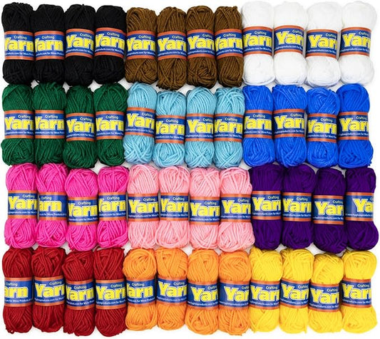 Hygloss Assorted Acrylic Yarn Set - 48 Mini Colorful Skeins for Crocheting & Knitting - Soft, Smooth 100% Acrylic - 4X 12-Packs, 24 Yard Per Skein, Total 1,152 Yds