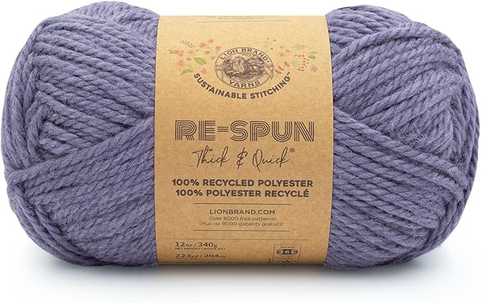 Lion Brand Yarn, Re-Spun Thick & Quick Super Bulky Yarn for Knitting, Crochet, and Crafts, Acai, 1 Pack, Soft Fiber for Chunky Blankets, Bulky Throws, and Cozy Sweaters