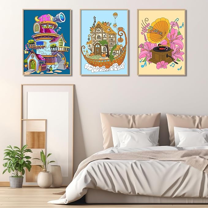 Kalysky Adult Coloring Book Set:3 Coloring Books for Flower World,Whimsical Universe,Fantasy Fairy Homes.Coloring Books for Adults to Relax and Relieve Anxiety