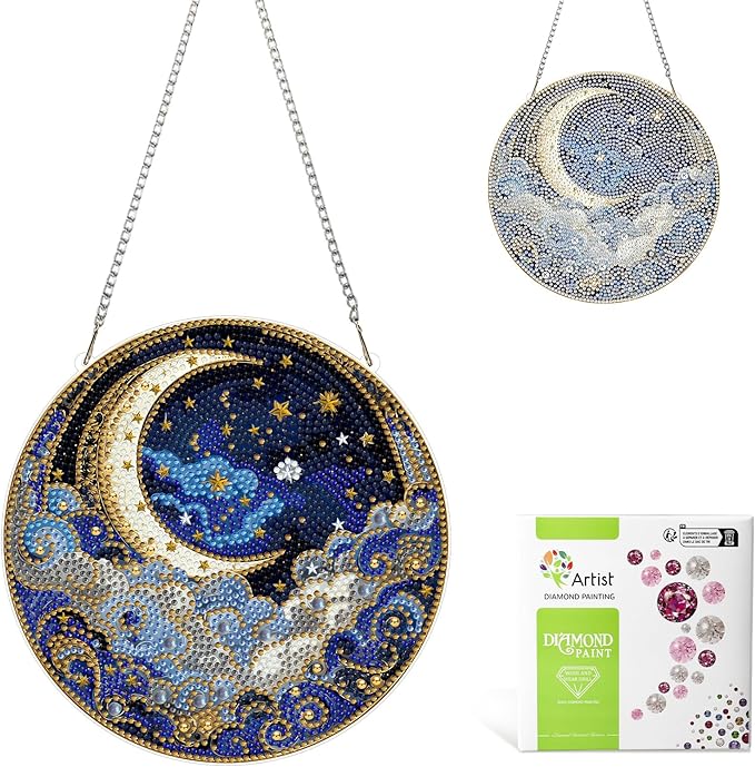 MAXBYE Moon Diamond Art Kits for Adults Hanging Ornament, DIY Special Crystal Diamond Painting kit, Double Sided Painting Kits for Beginners Gift Wall Home Decoration 8×8 Inch
