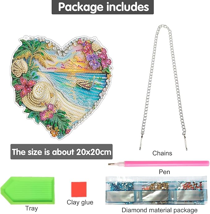 Bimkole Beach Diamond Art Hanging Kit for Adult, DIY 5D Diamond Art Landscapes Window Pendant, Acrylic Crystal Art Hanging Ornament Home Wall Garden Front Door Sign Outdoor Decor 7.8x7.8 Inch