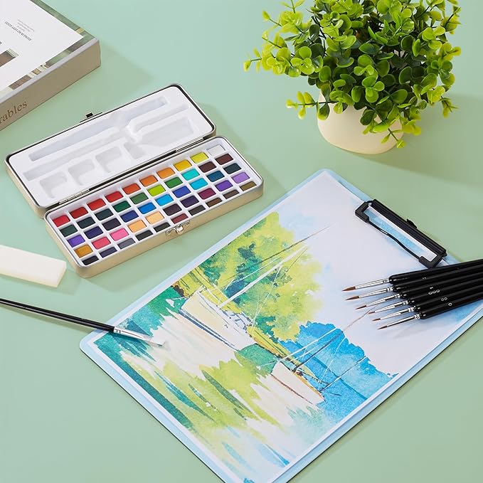 Watercolor Paint Set of 50 Colors - Washable Painting Kit with 7 Brushes, Water Brush Pen, Palette & Carrying Case - Portable Art Supplies for Kids & Adults - Non-Toxic Travel Watercolor Kit