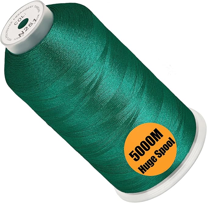 New brothread - Single Huge Spool 5000M Each Polyester Embroidery Machine Thread 40WT for Commercial and Domestic Machines - Peacock Green (Janome Color)