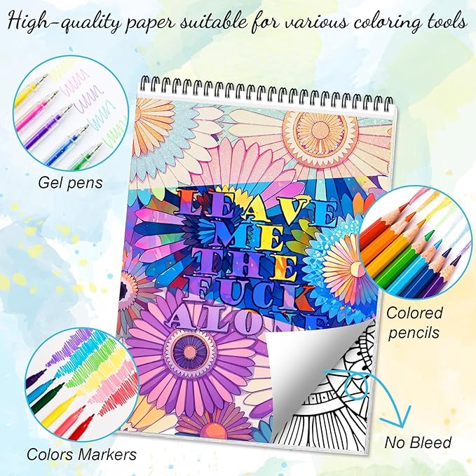 Swear Words Coloring Books Cuss Words for Adult Spiral Bound Page One Sided Design, Funk Coloring Pages with Stress Relieving 24 Colorful Coloring Pages Coloring Book of Cuss Words Gag Gift for Friend
