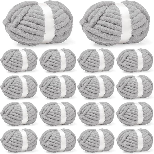 Inhand 18 Pack Chunky Chenille Yarn for Crocheting–30.6 Yards, 7.7oz, Soft Fluffy Thick Yarn,Gifts for Women/Grandma/Men Birthday Christmas Unique,Hand Knitting for Blankets&DIY Crafts (Light Gray)