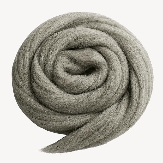 Revolution Fibers Corriedale Wool Roving 1 lb (16 Ounces) for Spinning | Soft Chunky Jumbo Yarn for Arm Knitting Blanket |100% Natural Undyed Wool Yarn Bulk, Felting Core, Carded Stuffing (Gray)