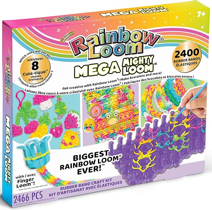 Rainbow Loom: Mega Mighty Loom - Rubber Band Jewelry Craft Kit, Large Loom Set for Intricate Bracelet Designs w/Cute-tique Charms-Hooks-Clips, Kid 6+