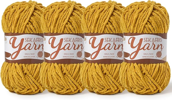 4 Pack Fluffy Velvet Yarn for Crocheting，Baby Blanket Yarn for Crocheting Soft，200g(262.4yds) Amigurumi Yarns，Plush Chenille Crochet Yarns，Puzzle Yarn for Crochet Weaving Craft(4 Turmeric)