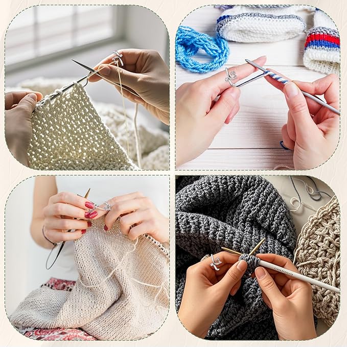 10Pcs Crochet Rings for Tension Control - Adjustable Yarn Guide Ring with Cat Ear Design - 5 Colors Metal Finger Ring for Faster Crocheting (Perfect Gifts for Crafters/Mothers/Grandmas)