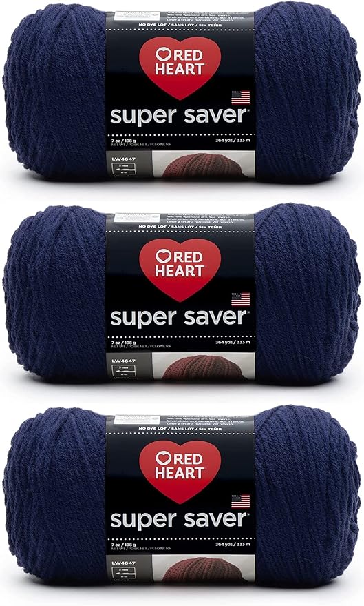 Red Heart Super Saver Soft Navy Yarn - 3 Pack of 7oz/198g - Acrylic - 4 Medium (Worsted) - 364 Yards - Knitting/Crochet