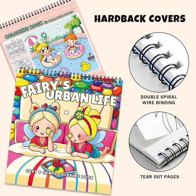 Cozy Coloring Book for Adults and Kids – Featuring Fairy’s Urban Life and Comfy City Flower Fairy Scenes, Bold and Easy, Cute Coloring Book for Teen Relaxation & Mindfulness Gift, Spiral Bound Design