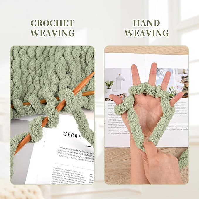 8 Packs Jumbo Chenille Chunky Yarn for Crocheting Knitting, Handcrafts & Blanket Yarn (Sage Green, 8 Pack)