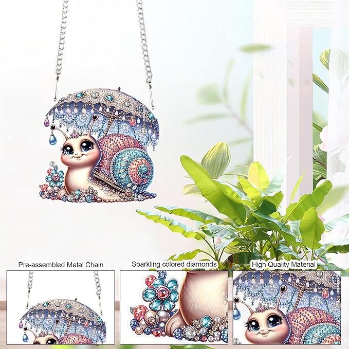 AiYuanzsh Snail Diamond Painting Hanging Kit, 5D DIY Acrylic Special Shaped Diamond Painting Kit for Adults, Diamond Art Suncatchers for Home, Window, or Garden Decor