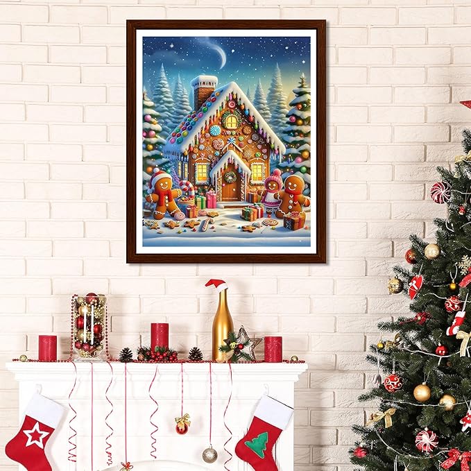 EMIEAUFG Christmas Diamond Art Kits for Adults, Christmas Gingerbread House Diamond Paiting Kit for Beginners, 5D DIY Round Full Drill Craft Diamond Dot Gem Art, Home Wall Decor 12" x 16"