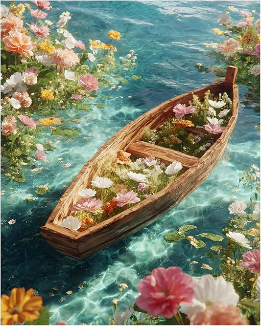 xcemhil Boat Paint by Numbers Kit for Adults Beginner, Boat Paint by Numbers for Adult, Acrylic Paint by Number Kits Suitable for Home Wall Art Decor Gifts 16x20 Inch