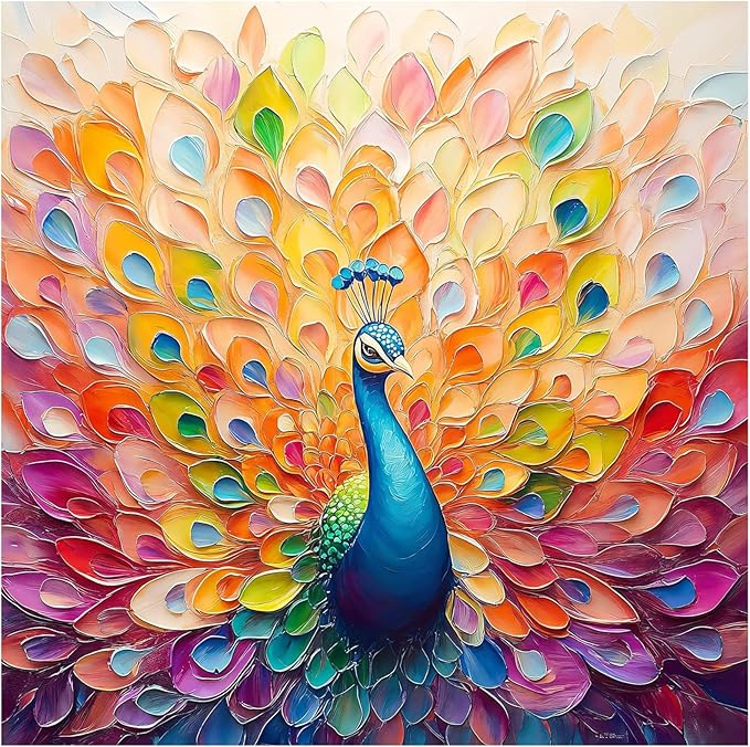 hkejoi Peacock Paint by Number for Adults, Peacock Paint by Numbers Kit for Adults Beginners, Painting by Number DIY Crafts Acrylic for Gift Home Decor 16x16 in