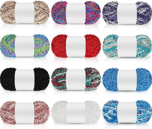 Amylove 12 Skeins Scrubby Yarn 230 Ft/ 76.7 Yard, 3 oz Assorted Colors Scrubby Stripes Polyester Scrub Yarn for Knitting Weaving Crochet Craft Project