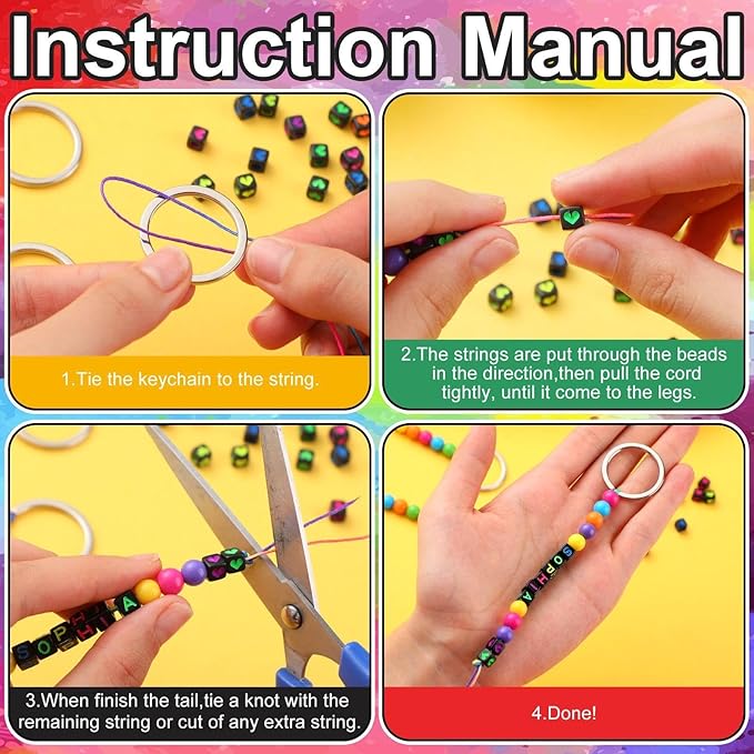 Landical 564 Pcs DIY Neon Bead Keychain Kit Key Chain Making Craft Adjustable Letter Beads String Mama Sport Gift Alphabet Jewelry Backpack Accessories Holiday Party Favor(Retro Color)