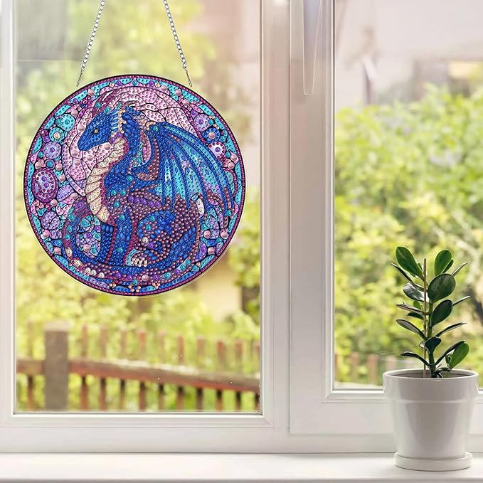 MAXBYE Dragon Diamond Art Kits for Adults Hanging Ornament, DIY Special Crystal Diamond Painting kit, Double Sided Painting Kits for Beginners Gift Wall Home Decoration 8×8 Inch