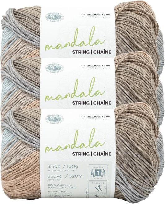 Lion Brand Yarn Mandala String, Fingering Yarn for Knitting and Crochet, Ballad, 3 Pack