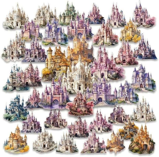 80 Pieces Aesthetic Gothic Magic Castle PET Sticker Set, 4 Pack Fantasy Castle Stickers for Scrapbooking, Journaling, Waterproof DIY Crafts, and Junk Journal Supplies