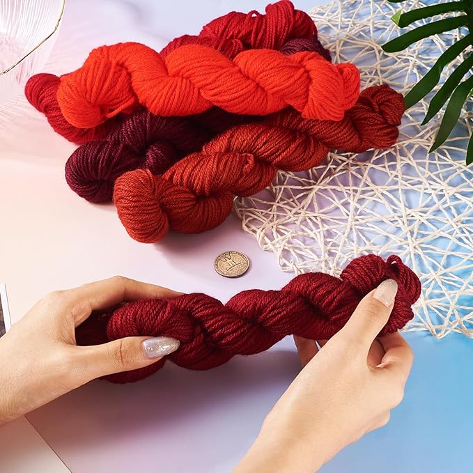 Cheriswelry 5 Skeins Red Theme Acrylic Fiber Yarn for Knitting 2mm Soft Craft Sewing Cord Threads for Weaving Multicolor Skeins Yarn kit for Crochet Beginners Adults