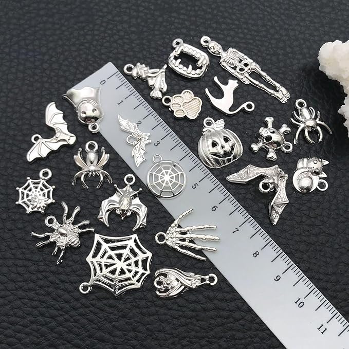 WOCRAFT 60pcs Bright Silver Halloween Charms Bracelet Charms for Jewelry Making Sets DIY Necklace Bracelet Keychain Crafting Charms Kit Craft Supplies (SN867)
