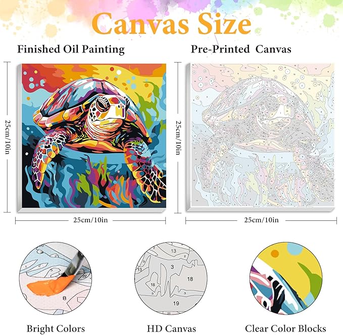 Framed Paint by Numbers Kit for Adults Beginner Sea Turtle, Adult Paint by Number Kits on Canvas Framed Animal, DIY Acrylic Oil Painting by Numbers with Frame, Perfect for Home Decor Gift 10 X 10 Inch
