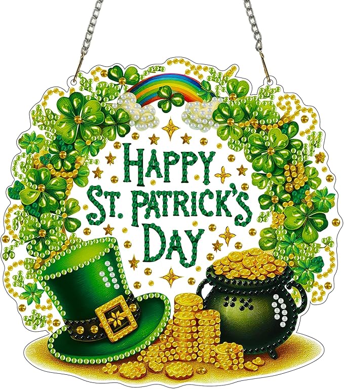 Hanging Diamonds Art kit for Adult,Saint Patrick Wreath Pendant Diamonds Painting Art Kit,7.0x6.8inch Acrylic Diamonds Painting Board Kit Ornament, Special Crystal Diamond Hanging Ornament