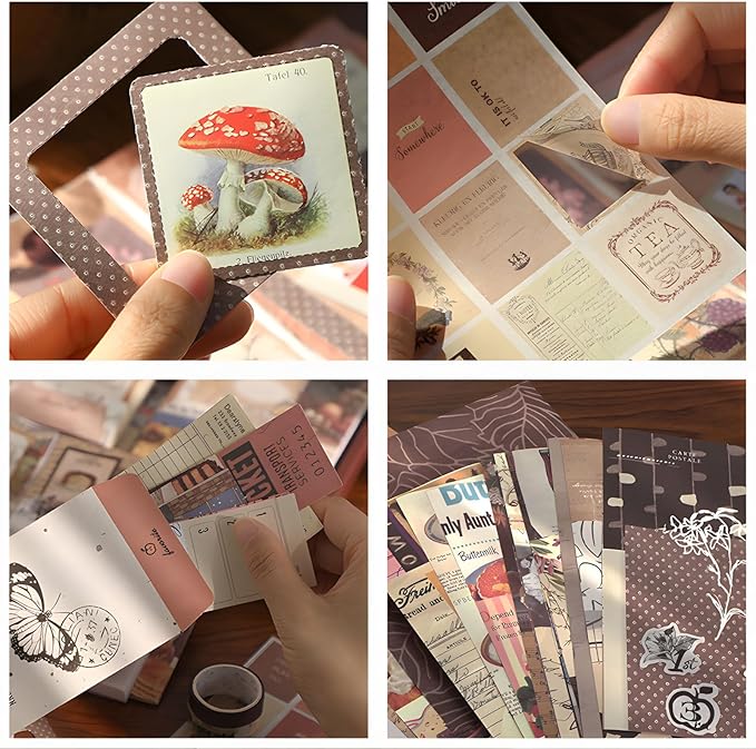 joychoic vintage junk journal supplies kit, brown scrapbook supplies, scrapbooking and journaling materials, large collection for women, stationery diy arts craft, adults