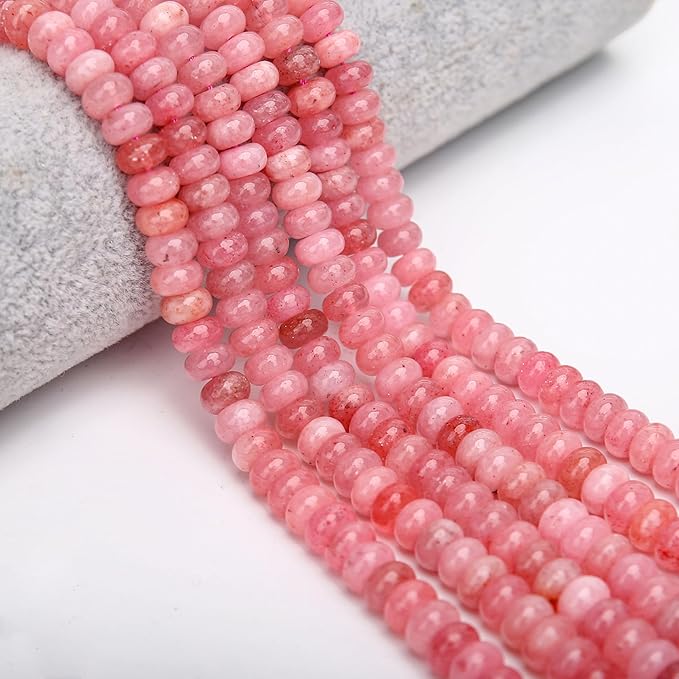 2 Strands (150PCs) Pink Jade Rondelle Beads, 5 * 8mm Gemstone Loose Spacer Abacus Disk Beads for DIY Bracelet Necklace Earrings Jewelry Making, Craft Supplies Beading Kit