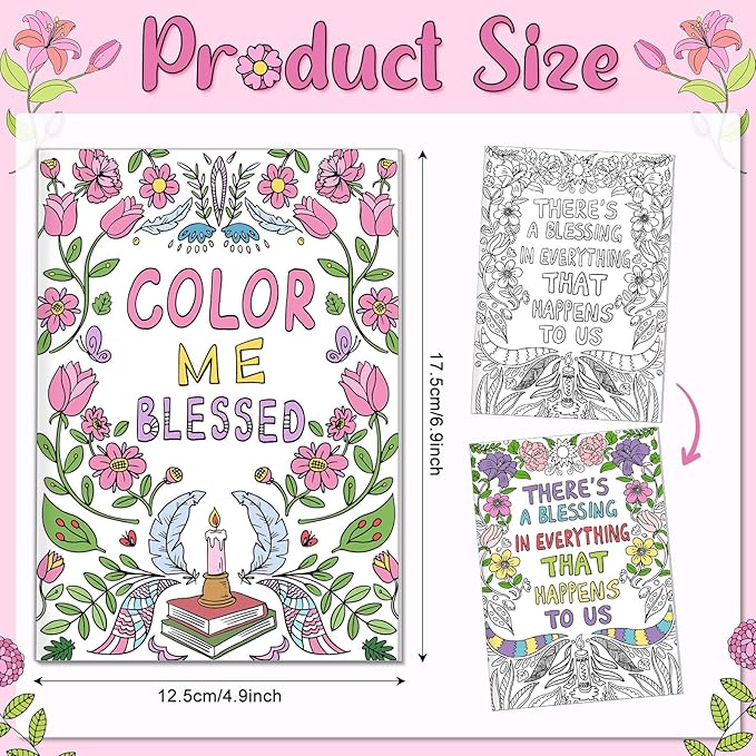 Liliful 24 Pcs Blessed Theme Coloring Book Bulk for Adult DIY Flower Stress Relief Color Drawing Book with Patterns for Adults, Party Favors, Goodie Bag Filler and Holiday Gifts
