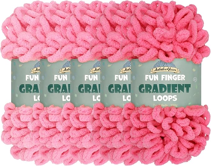 JubileeYarn Fun Finger Gradient Loops Yarn - 100g/Skein Jumbo Polyester - Vulcan - 5 Skeins