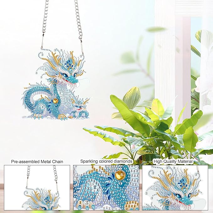 AiYuanzsh 5D Diamond Art Painting Pendant Kits Diamond Art Painting Hanging Kit Dragon DIY Diamond Crystal Window Pendant Kit for Adults Gift Wall Home Decoration