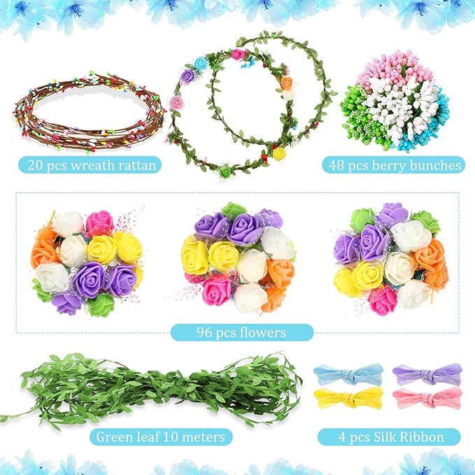 Syhood Rose Style Crowns Making Kit, 168 Pcs Parts, Make Your Own Flower Crown Wreath Headbands Craft Set Hair Accessories Handmade DIY Floral Crown Garland Kit Presents for Woman Adult Party