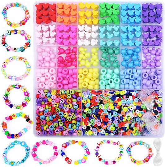 BBita 2480pcs Mouse Head Polymer Clay Beads Charms for Bracelets Making Kit Cute Fun Charms Beads Friendship Bracelet Making DIY Arts Crafts Birthday Gifts Toys for Kids Girls