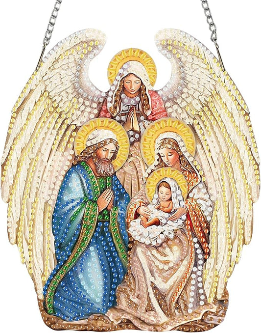 Auremi Angel Diamond Art Hanging Kit for Adult, Special Shaped Rhinestone, DIY Acrylic 5D Christmas Diamond Painting Window Pendants Signs, Home Garden Wall Hanging Ornament
