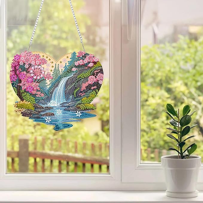 MAXBYE Landscape Diamond Art Kits for Adults Hanging Ornament, DIY Special Crystal Diamond Painting kit, Double Sided Painting Kits for Beginners Gift Wall Home Decoration 8×8 Inch