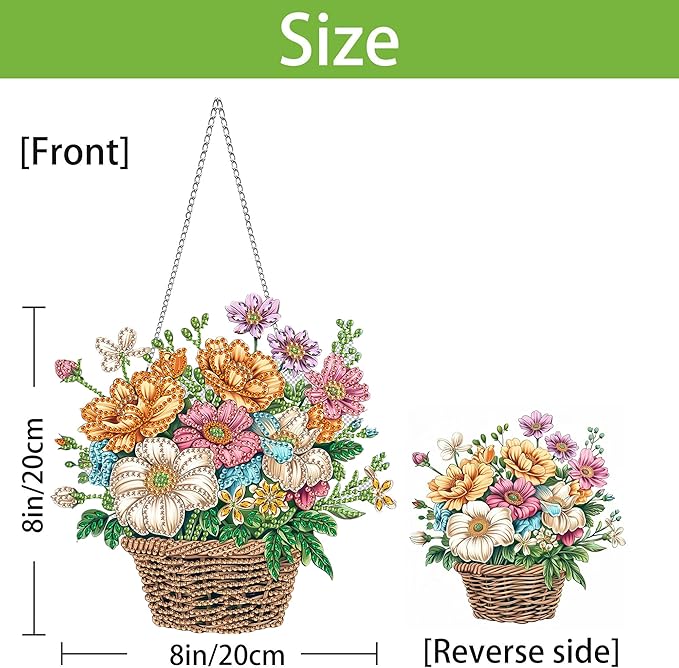 Wergund 5D DIY Flower Basket Diamond Art Hanging Kits, Hanging Diamond Art Flower, Acrylic Special Shaped Rhinestone, Window Hanging Pendants for Home Wall Garden Front Door Outdoor Decor Gift