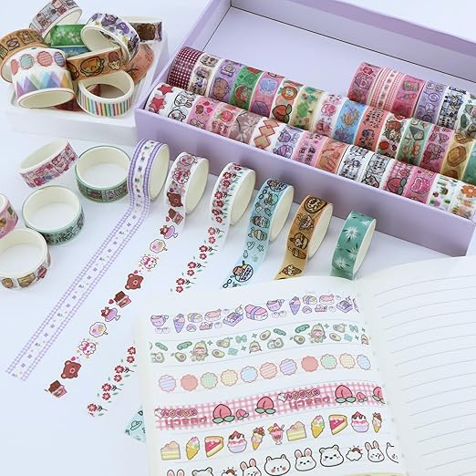 60 Rolls Cute Washi Tape Set,15 mm Wide Colorful Decorative Tape,Cute Creative Washi Tapes,Scrapbook Supplies Kit,for and DIY Crafts,Gift Wrapping,Holiday Party Decorations(Each Rolls 2.18 Yards)