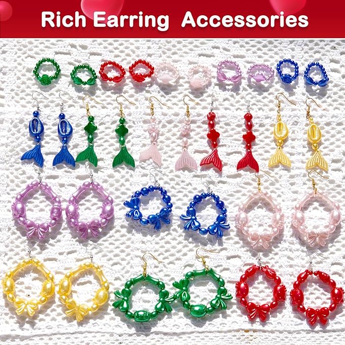 1170 Pcs ABS Imitation Pearl Beads for Jewelry Making, Assorted Heart Star Bowknot Circle Flower Aesthetic Cute Bead for Bracelet Necklaces Earrings Key Chains DIY Phone Charm Crafts (Red)