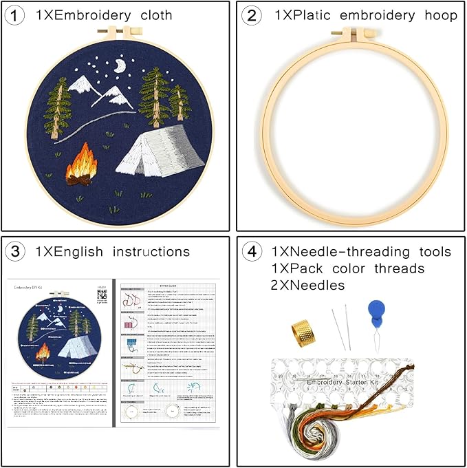 Crafmanoe Christmas Embroidery Kits for Beginners Adults, Hand Embroidery Starter Kits, Christmas Cross Stitch Kits for Beginners Craft Kits for Adults Women, Embroidery Hoops, Thread & Video Tutorial