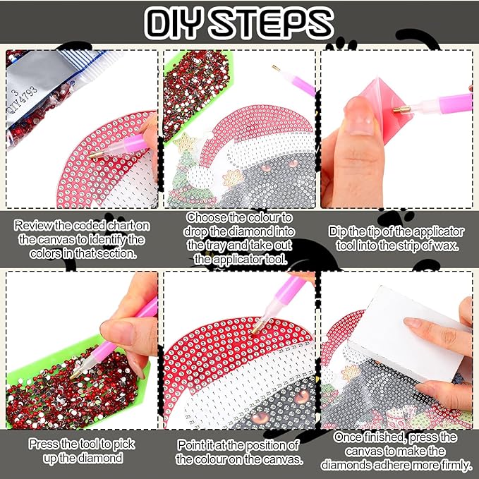Cinnvoice 12 Pcs Seasonal Diamond Art Wreath Kits Holiday 5d DIY Diamond Art Hanging Signs Winter Spring Ornaments for Wall Door Decoration(Black Cat)