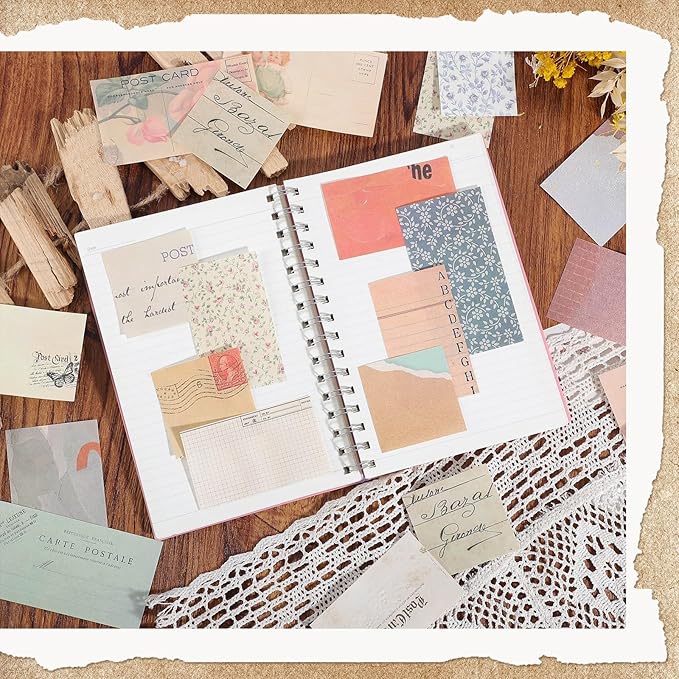 360 Pcs Vintage Scrapbook Paper, Journaling Supplies Kit, Delicate Decorative Paper with Floral Stickers & Multi-Size Scrapbook Paper for Junk Journal, DIY Collage Art, Vintage Crafts