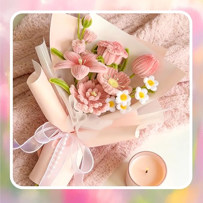 300 Pcs Thick Pipe Cleaners,Craft Supplies Floral Bonquet,DIY Flower Making Kit for Starter with Floral Wires, Gardening Tape,Stamen (Pink+White+Green)